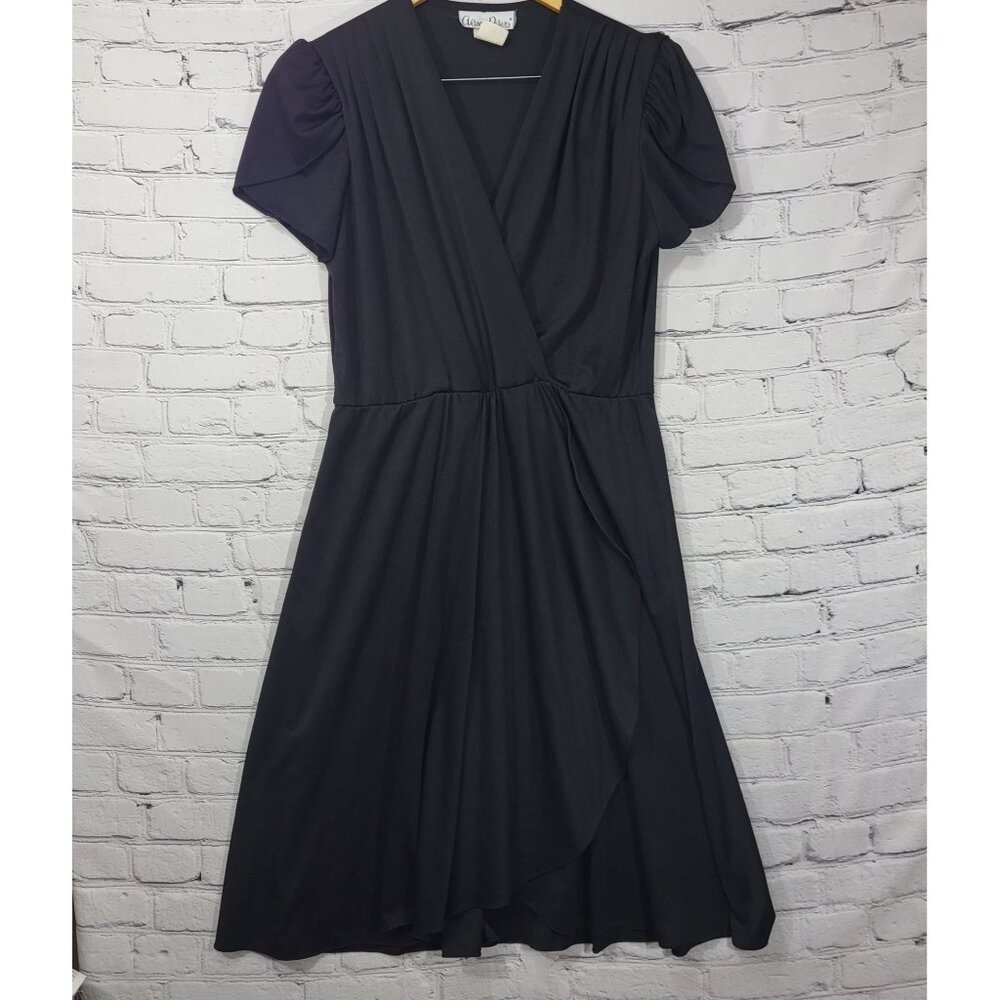 Alison Peters Dress Black A-Line Size 14‎ Short Sleeve Polyester Vintage 80s